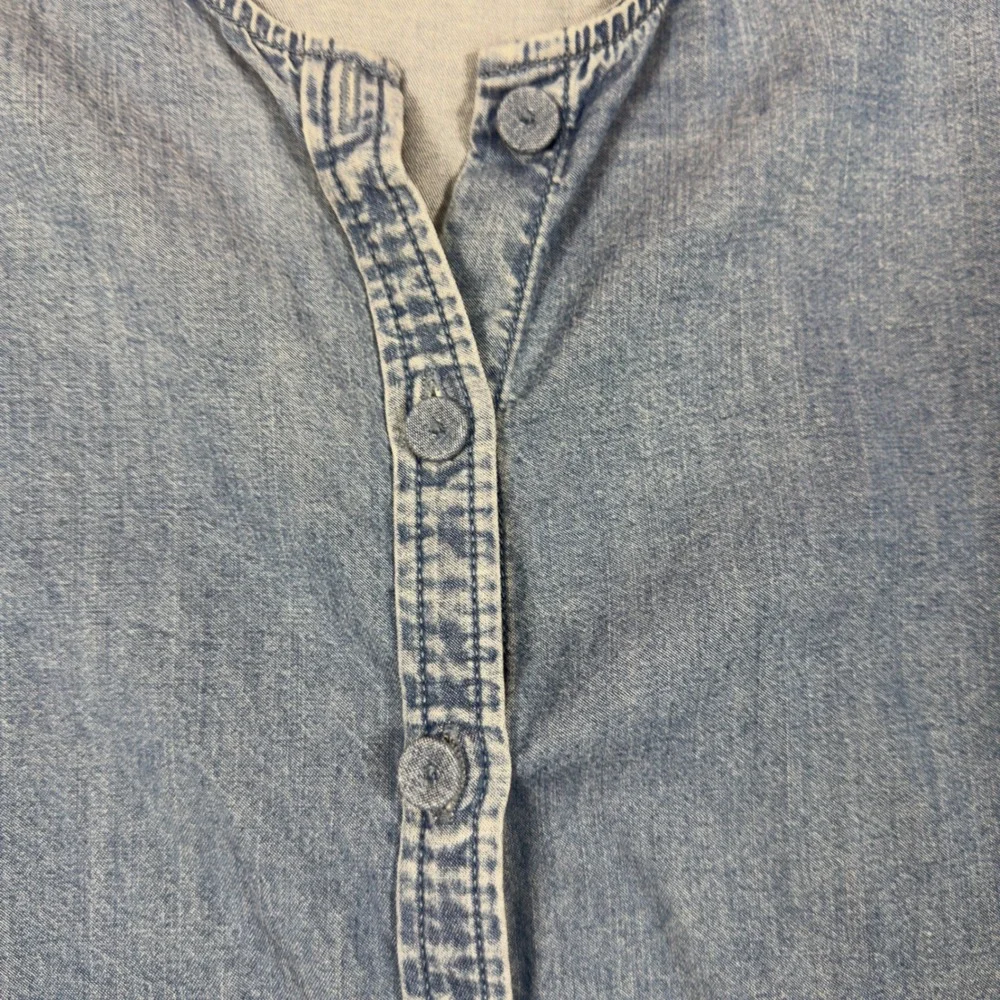 Madewell Chambray Puff Sleeve Button Front Top Blue Lyocell Blend Blouse Size 4